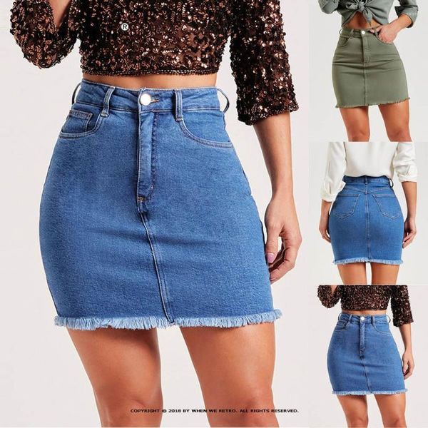 Faldas 2023 verano Mujer Falda vaquera moda Bule verde sin costura Jean corto ajustado cintura alta mujer Mini RS1028