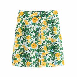 Rokken 2023 Zomer dames jeugd vitaliteit bloempatroon retro hoge taille losse a-line rok vouwtas heup mini