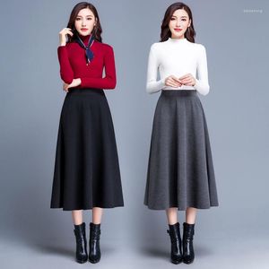 Jupes 2023 Vintage taille haute laine femmes chaud épais automne hiver longue jupe femme élégant solide a-ligne K272