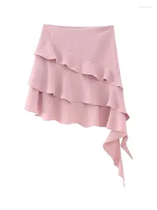 Jupes 2023 Femmes Rose Vintage Taille Haute Mini Jupe À Volants En Couches