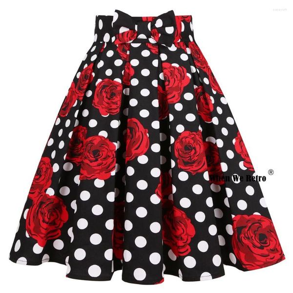 Jupes 2023 femmes à pois imprimé fleuri Vintage jupe noire SS0012 saint valentin été taille haute plissé coton