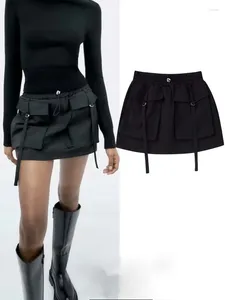Faldas 2023 Vestido de diseño de decoración de bolsillo de verano para mujer Mini trabajo de oficina retro