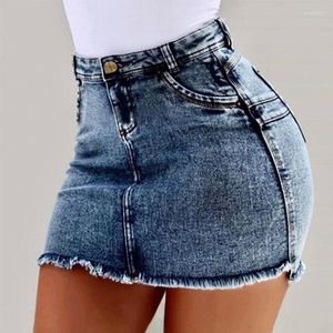 Rokken 2023 vrouwen sexy wilde casual stretch bodycon hoge taille tas heup denim kort vrouwelijke zomer slanke fit mini rok plus maat