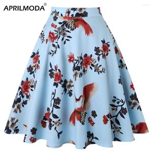 Faldas 2024 Otoño 50s 60s Vintage Retro Falda casual Moda Lady Bird Animal Estampado floral Cintura alta Plisada Flare Midi Skater