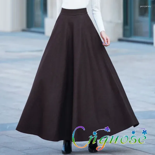 Faldas 2024 Otoño e Invierno de talla grande Retro Vintage negro verde 50% lana A-line falda informal para mujer/mujer
