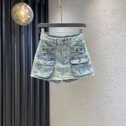 Jupes 2024 Automne Explosif Street Style Travail Vêtements de poche zipper lavage Old Denim Sac à jupe courte Hip Tendance des femmes