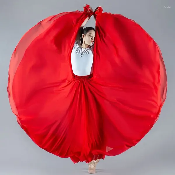 Faldas 2024 Otoño Invierno mujeres Flamenco danza del vientre gitano Color sólido Ballet actuación clásica elegante Falda larga N06