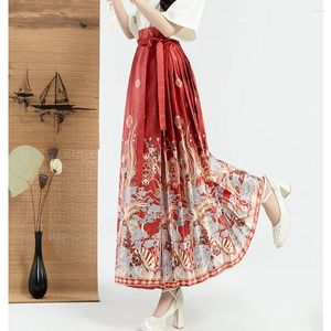 Jupes 2024 Chinois Style National Style Women's Red Animal Face Horse Face Jupe Femme Spring Hanfu Festive Long A plissé