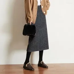 Jupes mi-longues à carreaux classiques pour femmes, Vintage, élégantes, bureau, fente derrière, conçues, assorties avec tout, mode Harajuku, automne 2024