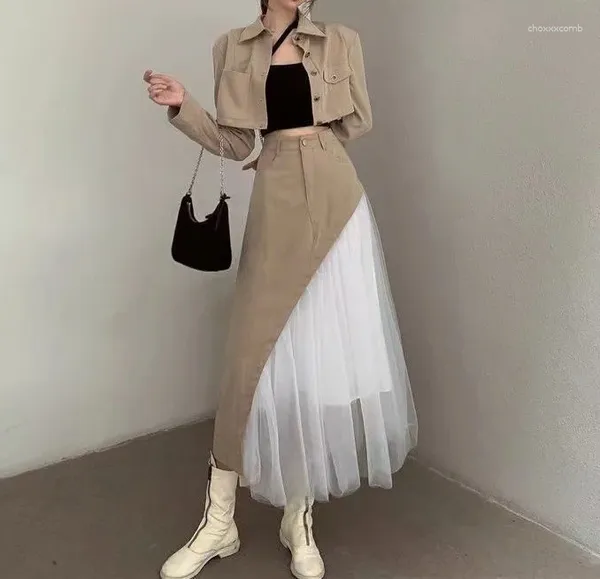 Faldas 2024 diseñador de moda Vintage falda de 2 piezas conjunto mujeres temperamento Oficina señora abrigo de manga larga cintura alta Blazers traje