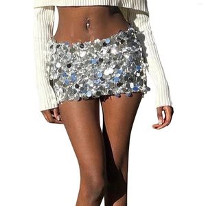 Jupes 2024 Mode Sequin Taille Basse Mini Jupe Pour Femmes Été Sparkle Moulante Courte Soirée Clubwear