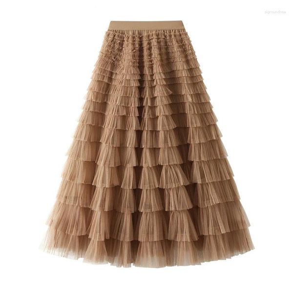 Jupes 2024 moelleux tendances de la mode jupe longue femmes automne hiver dames vintage élastique taille haute tulle robe de bal femme