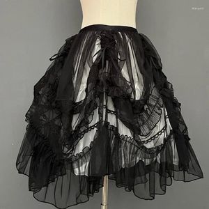 Jupes 2024 Harajuku Gothique Lolita Style Princesse Femmes Kawaii Doux Dentelle Maille Gâteau Mini Jupe Filles Noir Asymétrique