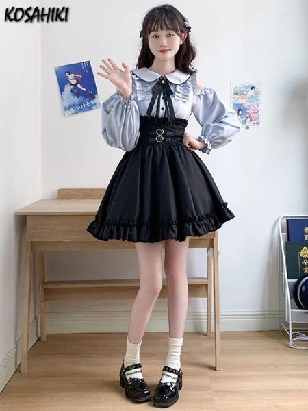 Faldas 2024 japonesa negra corta falda vintage gótico mini lolita harajuku bola de pelota Faldas Y2K Pastel plisado