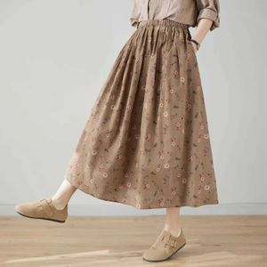 Rokken 2024 Japanse dames lange vintage elastische taille bloemenprint volledige set kledingl2405