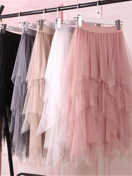 Jupes 2024 coréen d'automne d'été Femmes irrégulières de la mode élastique haute taille tutu jupe plissée longue zy7717