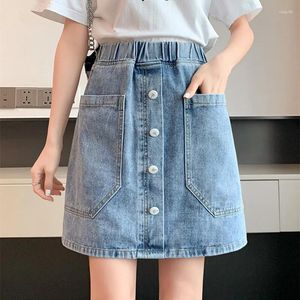 Jupes 2024 coréen été élastique taille haute mince Denim jupe courte vêtements pour femmes Preppy grande taille enveloppé a-ligne Mini