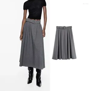 Rokken 2024 Lang Voor Vrouwen Hoge Taille Riem Midi Rok Cape Herfst Winter Kantoor Losse Chique En Elegante Vrouw