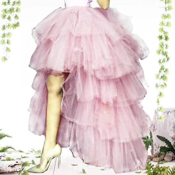 Jupes 2024 plissée asymétrique rose maille jupe moelleuse vadrouiller le sol soirée pour femme gâteau tutu fille