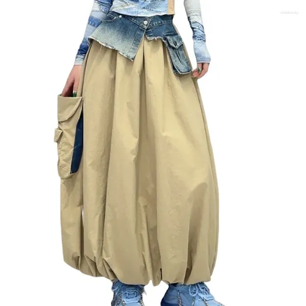 Jupes 2024 printemps automne coréen style décontracté couleur solide jupe lâche femme mode tendance jaune noir lx614s