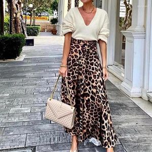 Jupes 2024 printemps casaul lâche ourlet longue jupe femme mode léopard imprimé plissé de la fête d'été élégant