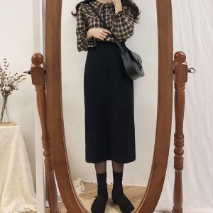 Jupes 2024 printemps taille haute jupes offres spéciales femmes Style coréen vêtements conception mignon doux Preppy filles dame Vintage noir jupe longue