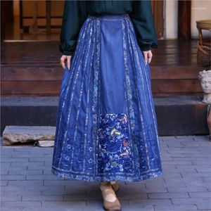 Jupes 2024 Spring Slim-Type Denim Jupe à face de cheval Femme Retro Retro Casual Elastic Wick Embroidery Floral