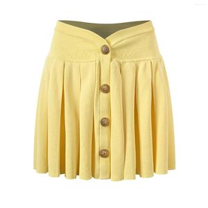 Jupes 2024 printemps été couleurs fraîches jaune/blanc/noir Y2K Design femmes qualité élastique tricot plissé Mini jupe