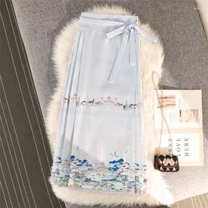 Rokken 2024 Lente Vrouwen Een Stuk Dame Paard-gezicht Rok Print Lichtgrijs Vrouwelijke Botton Chinese Stijl Kleding K708