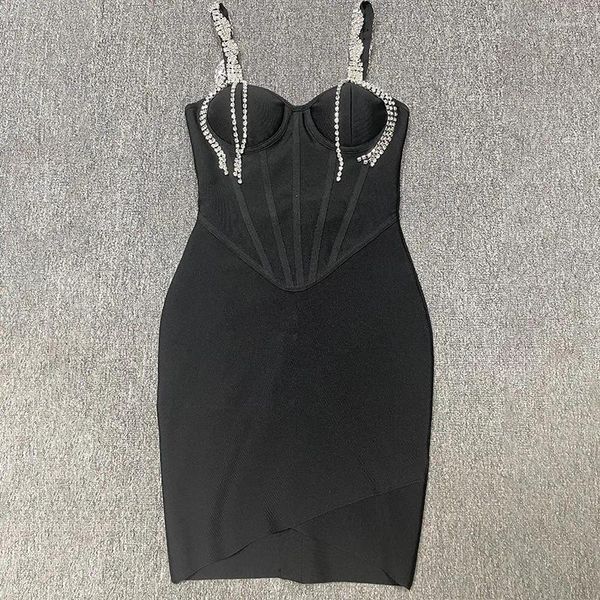 Faldas 2024 Vendaje de verano Moda europea y americana Sexy Sling Borla Diamante incrustado Slim Vaina Mono Vestido de falda corta