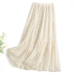 Jupes 2024 Summer en mousseline de soie longue pour les femmes coréennes mode douce dame tout-match des filles élégantes jupe plissée élégante abricot