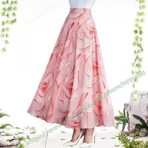 Rokken 2024 Zomer Vrouw Kleding Mode Verse gedrukte bloemen Pink Chiffon High Taille A-Line Fairy Plus Size Dames