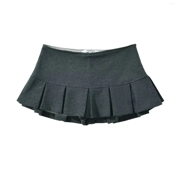 Jupes 2024 Été basse taille y2k mini jupe plissée à large décoration gris clair flocation une ligne skort swort terry tissu