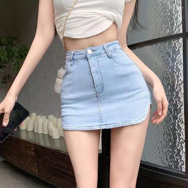 Jupes 2024 Été Slit Denim Jupe Femmes Taille Haute Wrap Sexy Court Mini Babes Kawaii Une Ligne Short Sous Le Jean Y2k