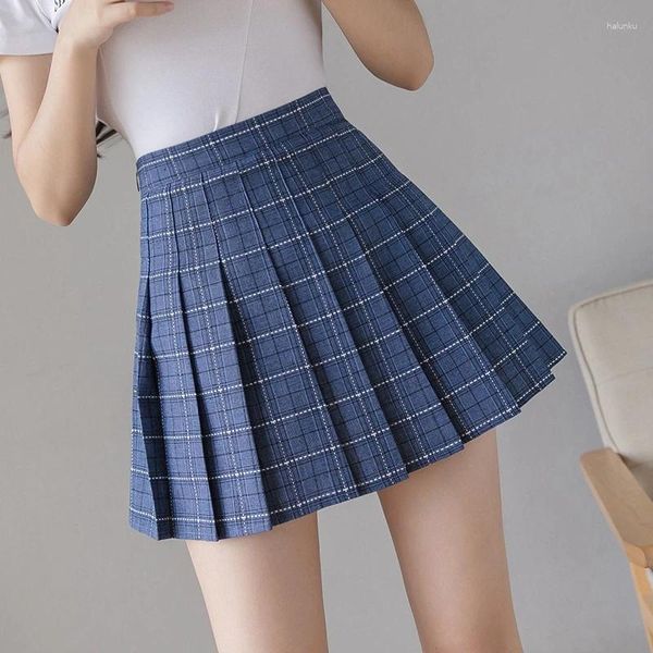 Faldas 2024 Summer Women Skirt Slim High Wisting Plaid Mini Pleated Harajuku Uniformes de alumnos dulces Danza corta