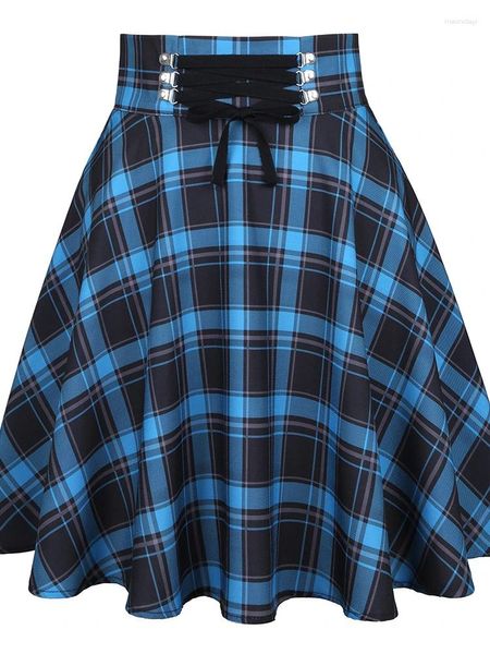 Jupes 2024 vintage punk bleu plaid imprimé mini jupe harajuku femme haute taille une ligne gothique emo alt y2k grunge plissé