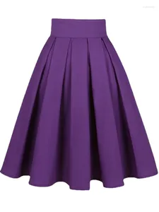 Jupes 2024 Vintage punk femmes violet kawaii haute taille plissée jupe solide fille harajuku rétro rockabilly dames midi