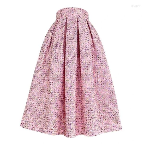 Jupes 2024 hiver coréen Dongdaemun Vintage élégant coloré rose Tweed taille haute jupe longue de luxe jeune mode femme vêtements