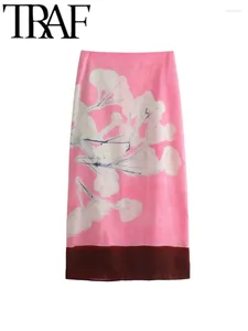 Jupes 2024 Femme Fashion Linen mélange jupe à tube droit décontracté mince hauteur patchwork imprimé midi au bas du printemps y2k