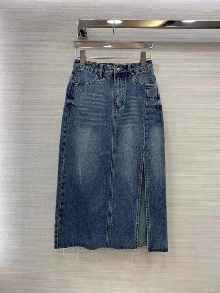 Jupes 2024 femmes mode sexy côté décontracté divisé haute taille en jean jupe longue 0329