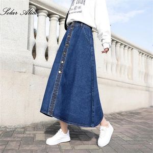 Rokken 2024 Dames Spring en Summer Style Denim Rok Paraplu-vormige A-lijn Midden-Long