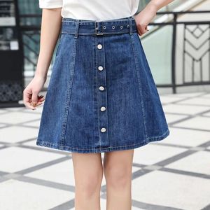 Jupes 2024 Spring d'été féminine au-dessus du genou Denim Bleu A-Line Jeans jupe noire S-9xl