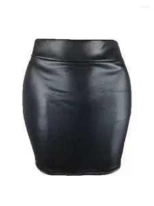 Jupes 2024 Femmes Été Pu Mini Jupe Crayon Solide Noir Paquet Hanche Bureau Dames Faux Cuir Moulante Sexy Faldas Mujer Moda