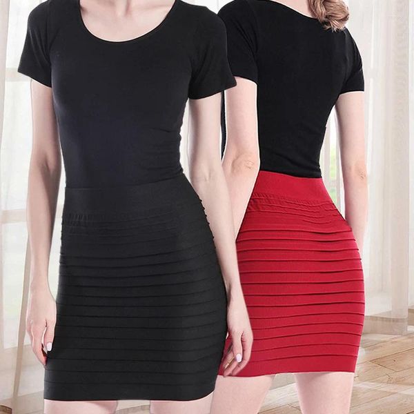 Jupes 2pcs sexy dame crayon été femmes taille haute jupe plissée couleur unie élastique pour bureau drapé mince mini