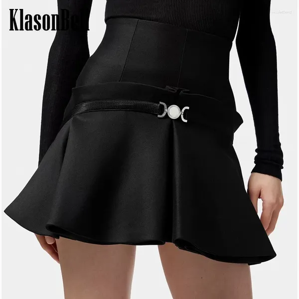 Jupes 3.12 Klasonbell 2024 Spring Runway Fashion Metal Button mini jupe femme haute taille entièrement appariée A-Line