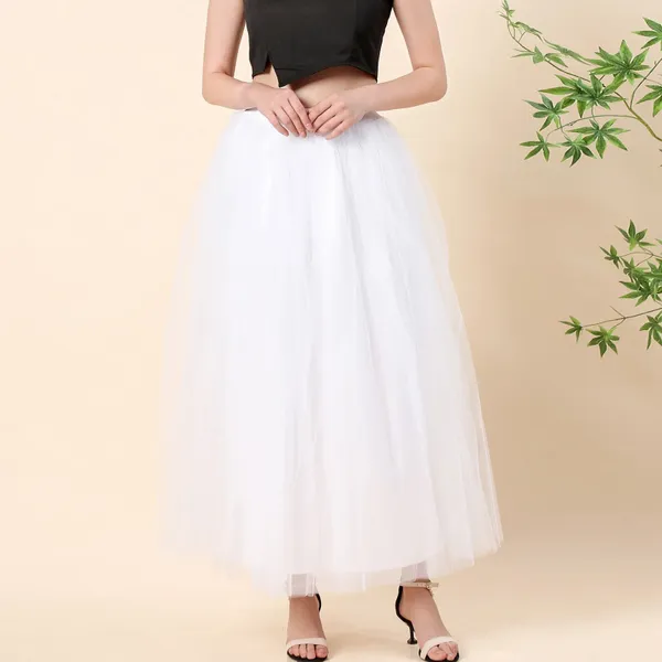 Jupes 3 couches Midi été Tulle jupe femmes 2023 dames décontracté blanc noir taille haute plissée soleil école longue femme 2024