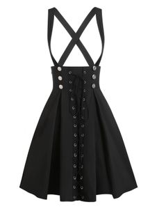 Jupes 3XL noir décontracté gothique streetwear femmes à lacets bouton une ligne double boutonnage mini solide 230110