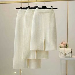 Jupes 50-60-70cm 2021 Nouveau automne tricot tricot sexy femme noir taille élastique sclipne pour femmes Q240507