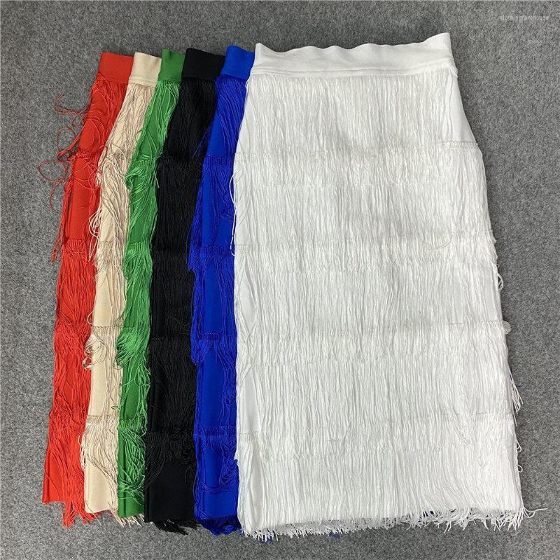 Skirts 6 Colors Women Elegant Over Knee Bandage Fringed Top Quality Elastic High Waist Office Lady Pencil Street