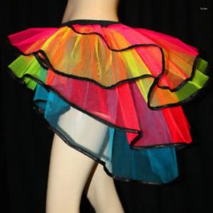 Jupes 634C Femmes Lady Couleur irrégulière Mode Sauvage Front Court Long Cosplay Performance Pettiskirt Adulte Jeu Mesh Rainbow Puff